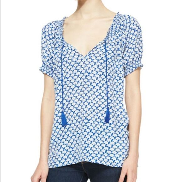 Joie Masha 100% Silk Elephant Print Tassel Blouse - Picture 9 of 9